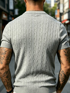 Men's Summer Solid Color Crew Neck Knit Short Sleeve Slim Fit Lightweight Half-Sleeve Top, Premium Basic Crew Neck Knitwear, Versatile Casual Base Layer for Daily Commuting - Light Grey