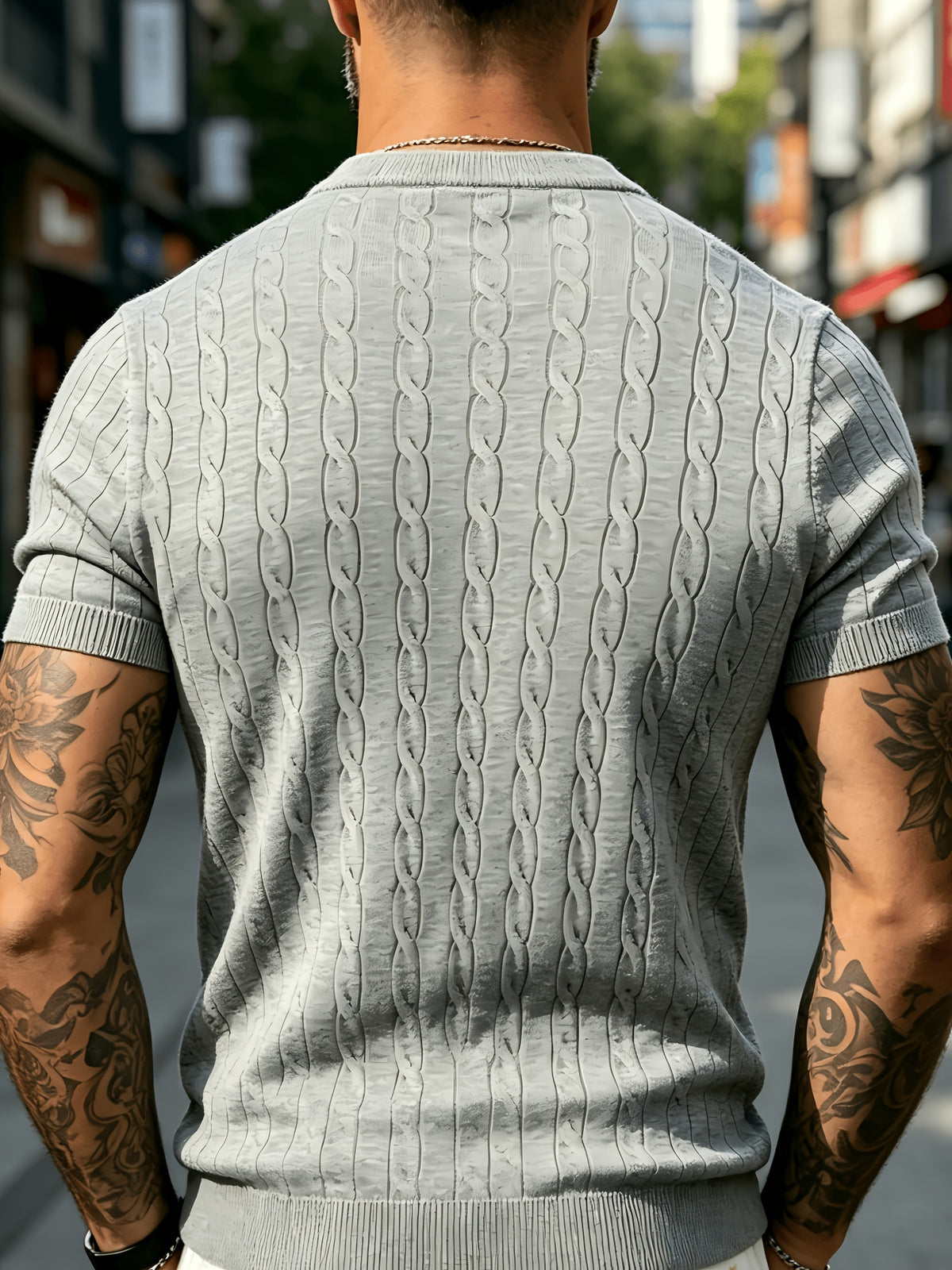 Men's Summer Solid Color Crew Neck Knit Short Sleeve Slim Fit Lightweight Half-Sleeve Top, Premium Basic Crew Neck Knitwear, Versatile Casual Base Layer for Daily Commuting - Light Grey