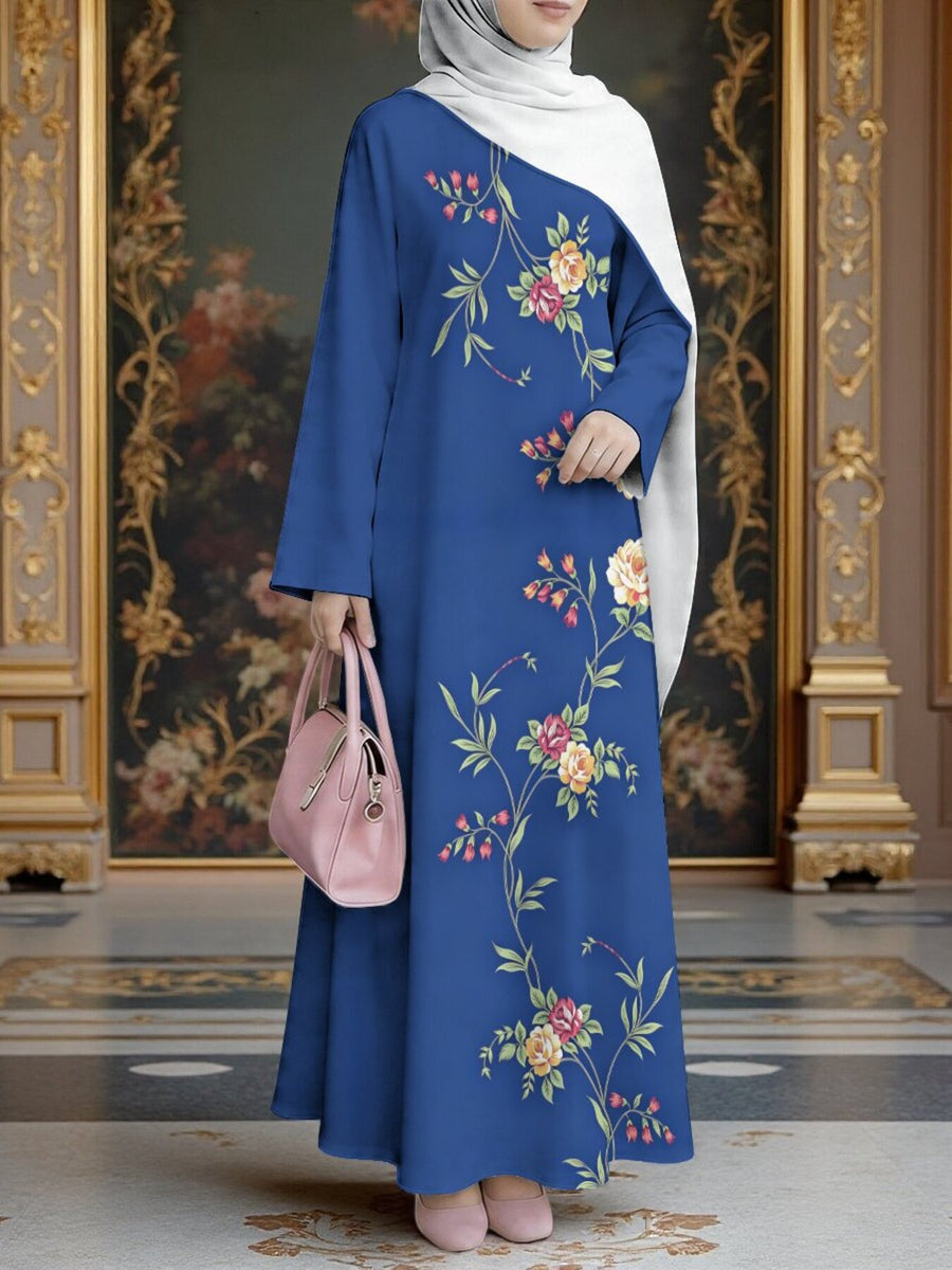 Women'S Middle Eastern Style Muslim Elegant Robe Dress, Suitable for Malaysian Dress, Saudi Large Floral Print Conservative Robe, A-Line Flared Long Sleeve Design, Home Outing Religious Worship Wear, Skin-Friendly Comfortable Non- Craft - Mixed colors