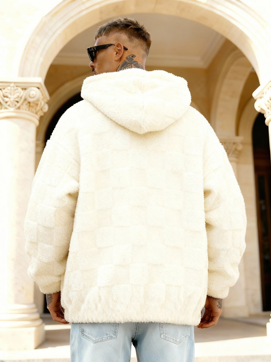 Pearson OBM Men's -Lined Hooded Long-Sleeve Warm Jacket, Comfortable Outerwear, Men's Casual Loose-Fit Jacket, Suitable for Autumn and Winter, Zipper Design, Ideal for Daily and Home Wear - Beige A