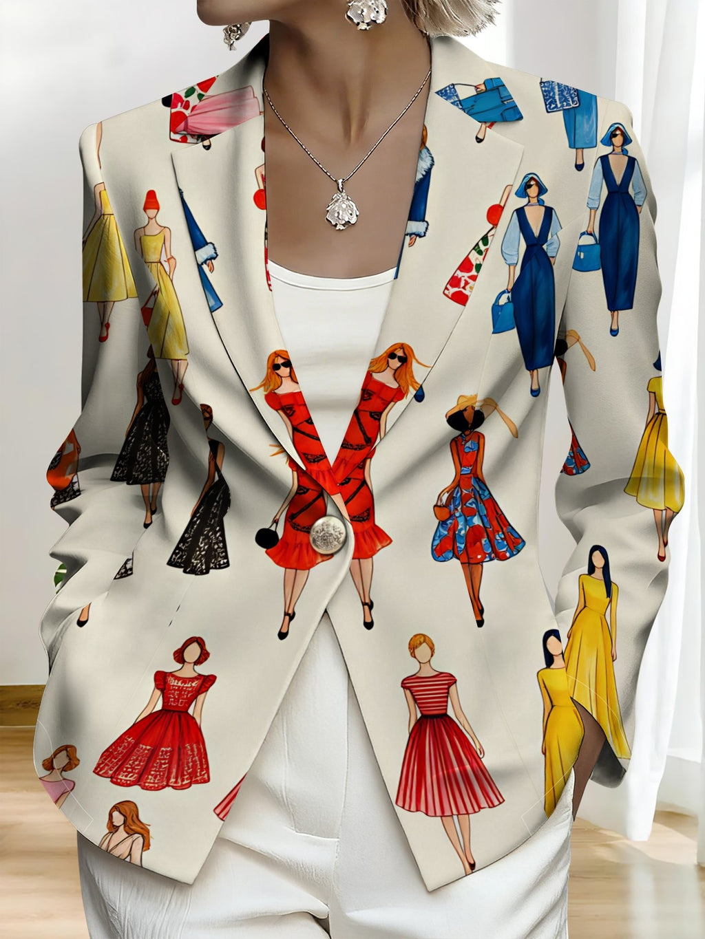 This Stylish And Elegant Women'S Blazer Is Designed Specifically for Spring And Autumn. As a Versatile Lapel Jacket, It Is Suitable for a Wide Range of Occasions, Offering a Look That Is Both Creative And Highly Fashionable - Red On Rice Bottom