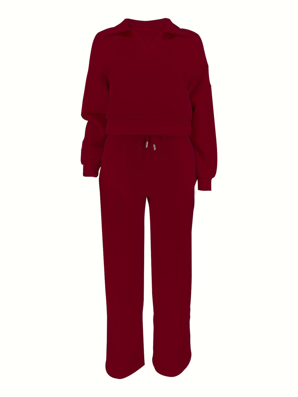 Women'S Casual Easy Solid Color Long Sleeve Hoodie And Pants 2pcs Set, Street Style, Suitable for Spring Autumn Daily Commute And Outing - Burgundy