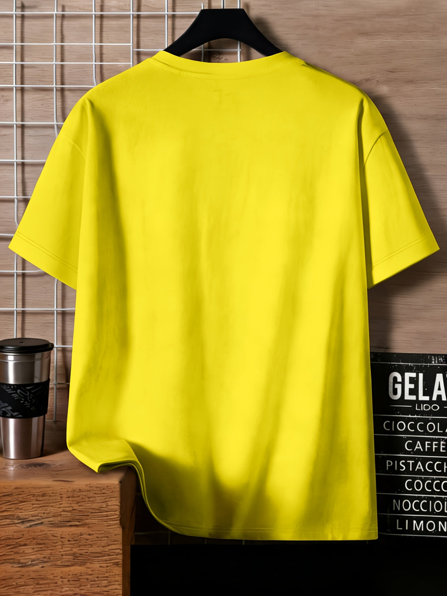 Disney Mickey Black And White Vertical Letter Print Round Neck Short Sleeve T-Shirt, a Minimalist And Trendy Top - Bright Yellow
