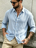 The Preferred Gift for Back to School Season Is Men's Casual Shirts. Spring and Autumn Long Sleeved Shirts Are Trendy, Loose, Solid Color, Breathable and Versatile Tops, Making Them the Perfect Holiday Gift - Sky Blue
