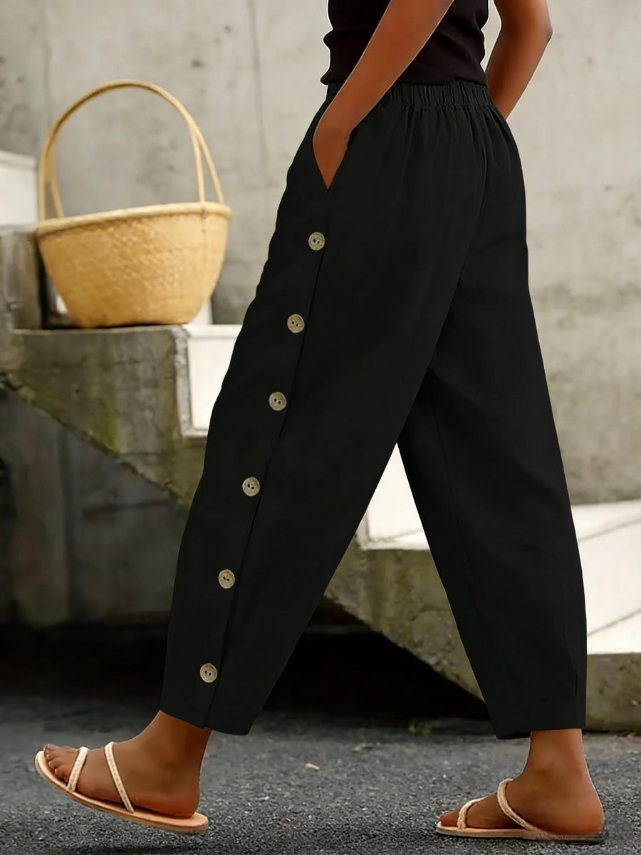 Solid Color Multi-Button Fashion Casual Ankle Pants - Casual Pants 0427 - Black