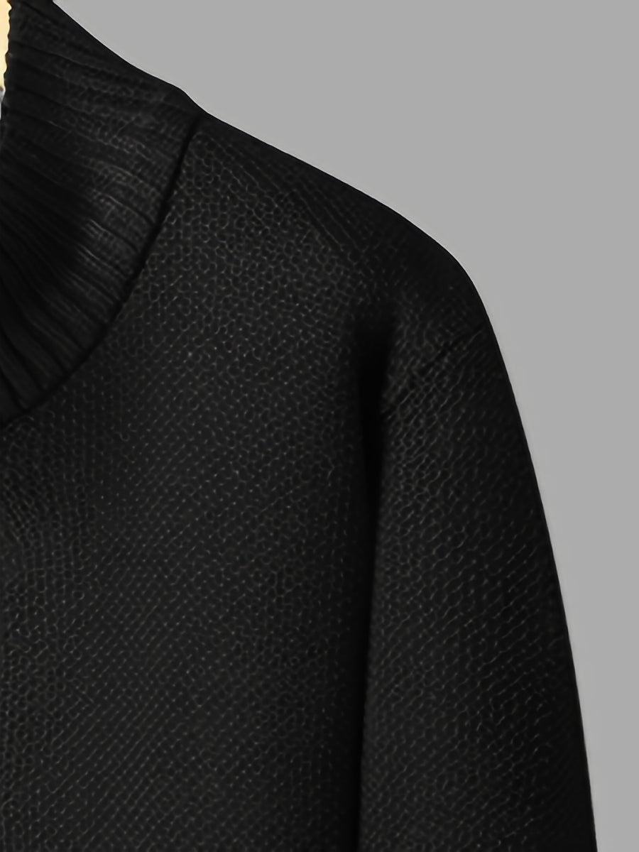 Easy And Casual Men'S Thick Knitted Cardigan, Autumn And Winter Stand Collar Zipper Top Classic Basic Style with Practical Double-Sided Pockets, Basic Style for Daily Wear of Young And Middle-Aged People - Black