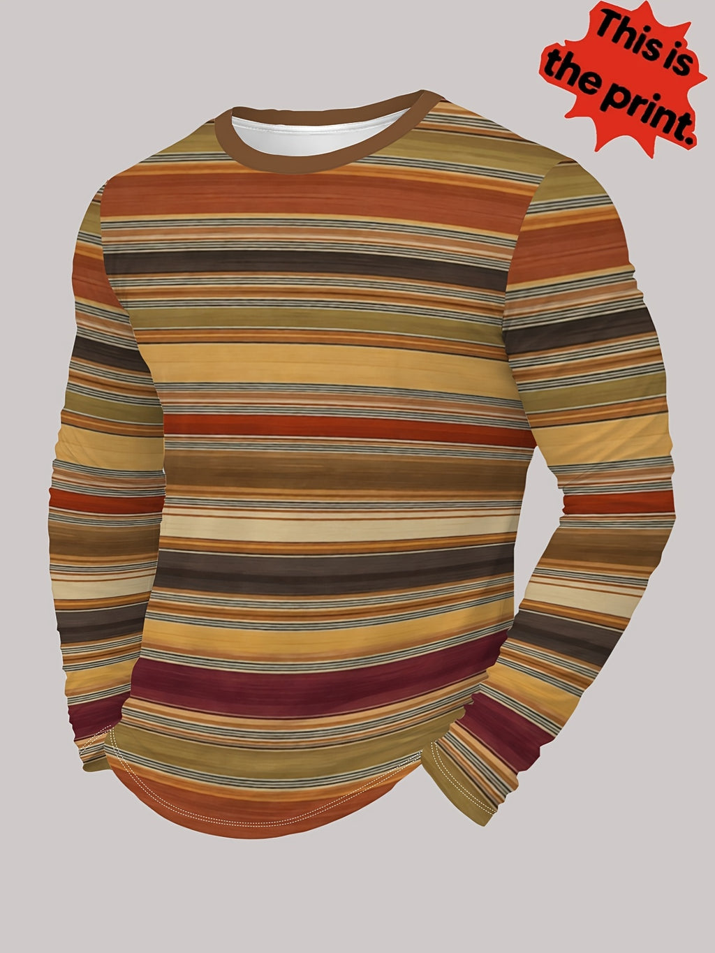Men'S Casual Athletic T-Shirt, Warm Earth-Tone Striped Design, Comfortable for Daily Wear And Exercise, Fashionable Versatile Style - Mixed colors