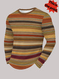 Men'S Casual Athletic T-Shirt, Warm Earth-Tone Striped Design, Comfortable for Daily Wear And Exercise, Fashionable Versatile Style - Mixed colors