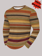 Men'S Casual Athletic T-Shirt, Warm Earth-Tone Striped Design, Comfortable for Daily Wear And Exercise, Fashionable Versatile Style - Mixed colors