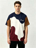 Men's Retro Contrasting Splicing Short Sleeved T-shirt, Made of Soft and Skin Friendly Knitted Fabric, Regular Style, Washable, Suitable Summer Street Commuting and Casual Wear - Mixed colors