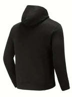 Men's Solid Color Hooded Sweatshirt, Spring/Autumn Loose Fit with Kangaroo Pocket and Drawstring, Pullover Hoodie for Daily Casual Wear, Long Sleeve Sport Top - Black