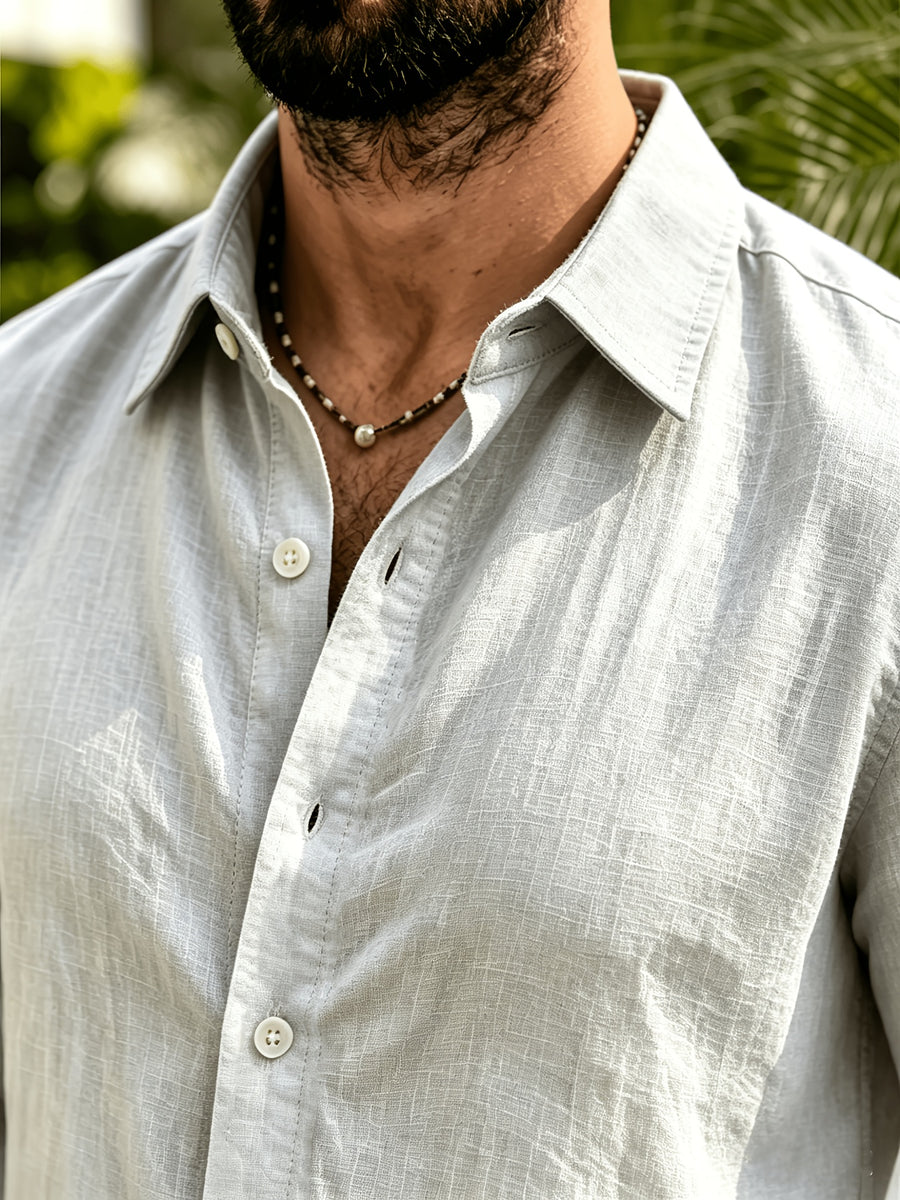 Men's Casual Long Sleeve Shirts - Durable Design, Loose Fit, Soft Fabric, Trendy Style, Suitable for Beach, Hiking, Evening Wear, and Casual Streetwear - Light Grey