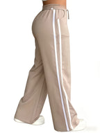 Women's Elastic High-Waist Drawstring Side Seam Drawstring Accent Casual Pants - Apricot