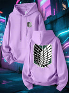 Men's New Trendy Spring/Autumn Hoodie, Casual Daily Comfortable Versatile Drawstring Hooded Sweatshirt, Creative Design, Printed, Front Kangaroo Pocket, Men's Top - Light Violet