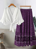 Plus Size Women'S Lace Trim Fashion Set, Suitable for Spring/Summer Vacation Casual All-Match Two-Piece Outfit - Purple