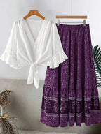 Plus Size Women'S Lace Trim Fashion Set, Suitable for Spring/Summer Vacation Casual All-Match Two-Piece Outfit - Purple