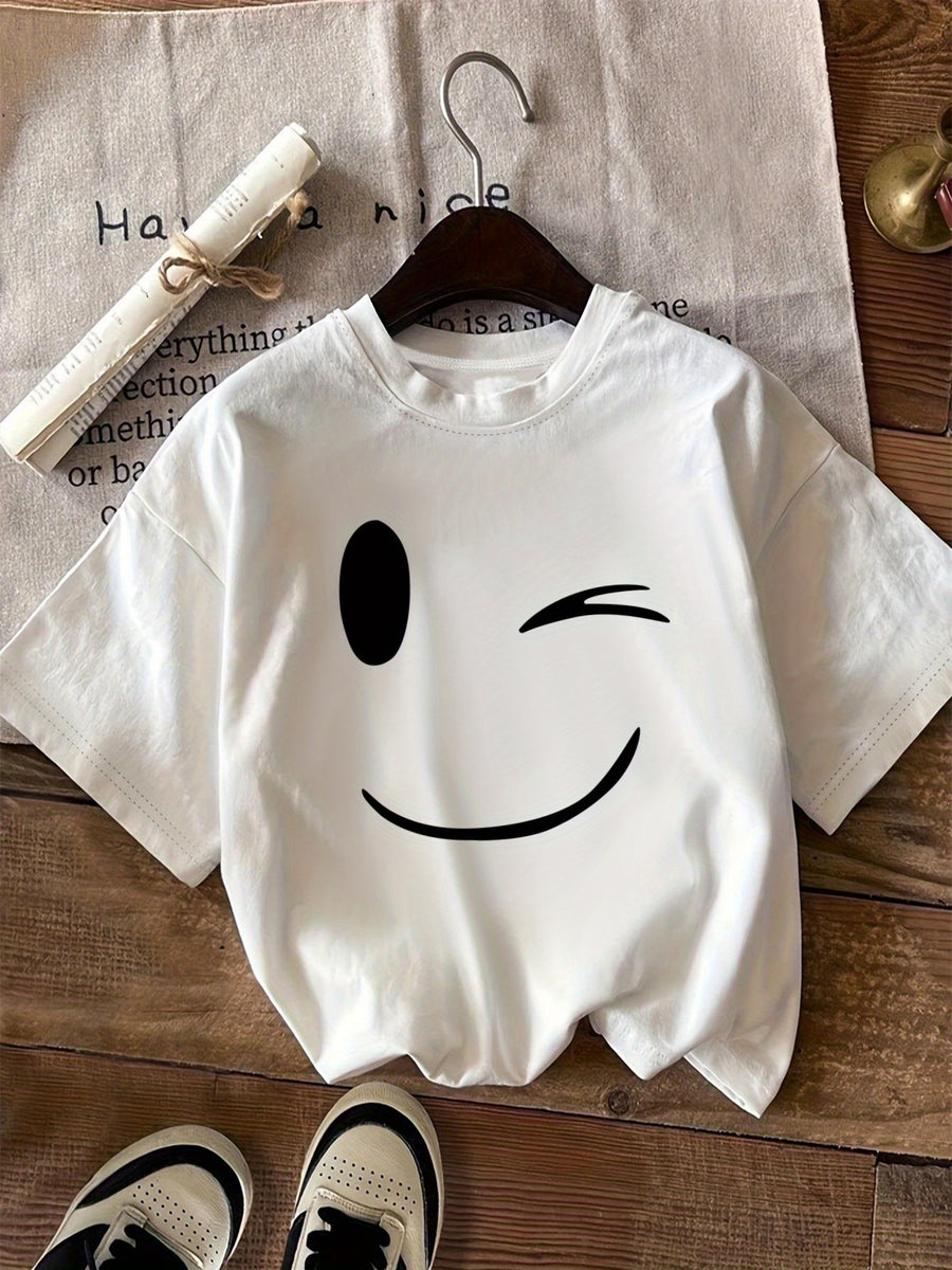 Graphic Print T-shirt, Short Sleeve Crew Neck Casual Top for Summer & Spring, Women's Clothing - White