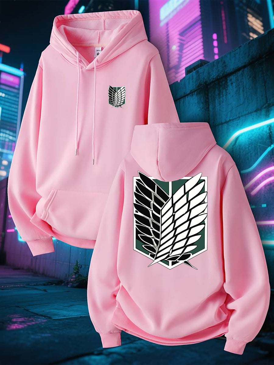Men's New Trendy Spring/Autumn Hoodie, Casual Daily Comfortable Versatile Drawstring Hooded Sweatshirt, Creative Design, Printed, Front Kangaroo Pocket, Men's Top - Pink