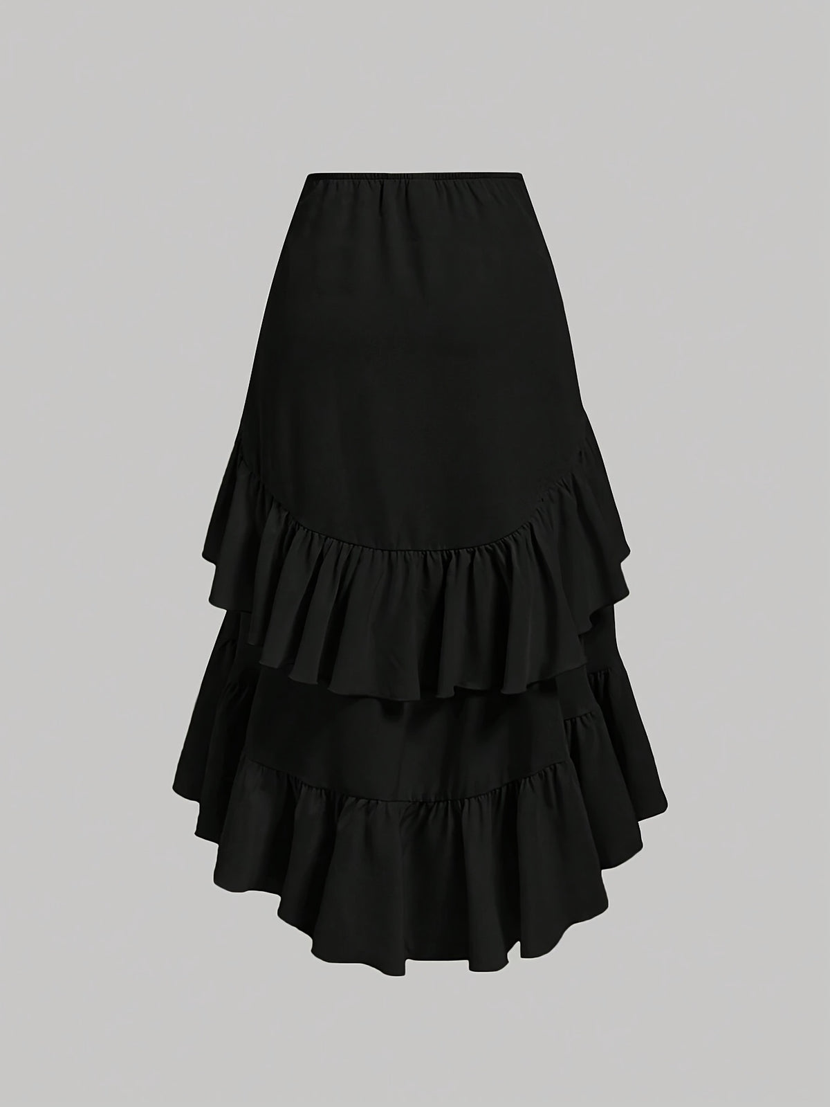 New Fashion Asymmetrical Pleated Hem Design Multi-layered Women's Skirt - Black