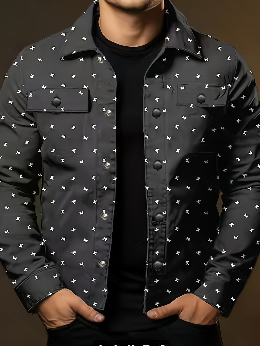 2025 New Spring/Autumn Men'S Gray Base Star Pattern Jacket, Textured And Individual, Street Outing And Trendy Gatherings, Easily Mastering Retro Trendy Man Style - jks749