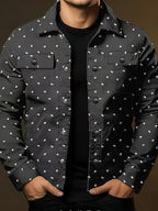 2025 New Spring/Autumn Men'S Gray Base Star Pattern Jacket, Textured And Individual, Street Outing And Trendy Gatherings, Easily Mastering Retro Trendy Man Style - jks749