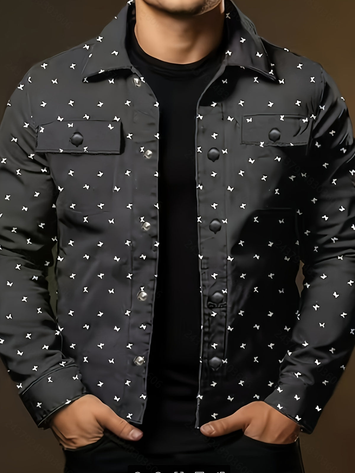 2025 New Spring/Autumn Men'S Gray Base Star Pattern Jacket, Textured And Individual, Street Outing And Trendy Gatherings, Easily Mastering Retro Trendy Man Style - jks749