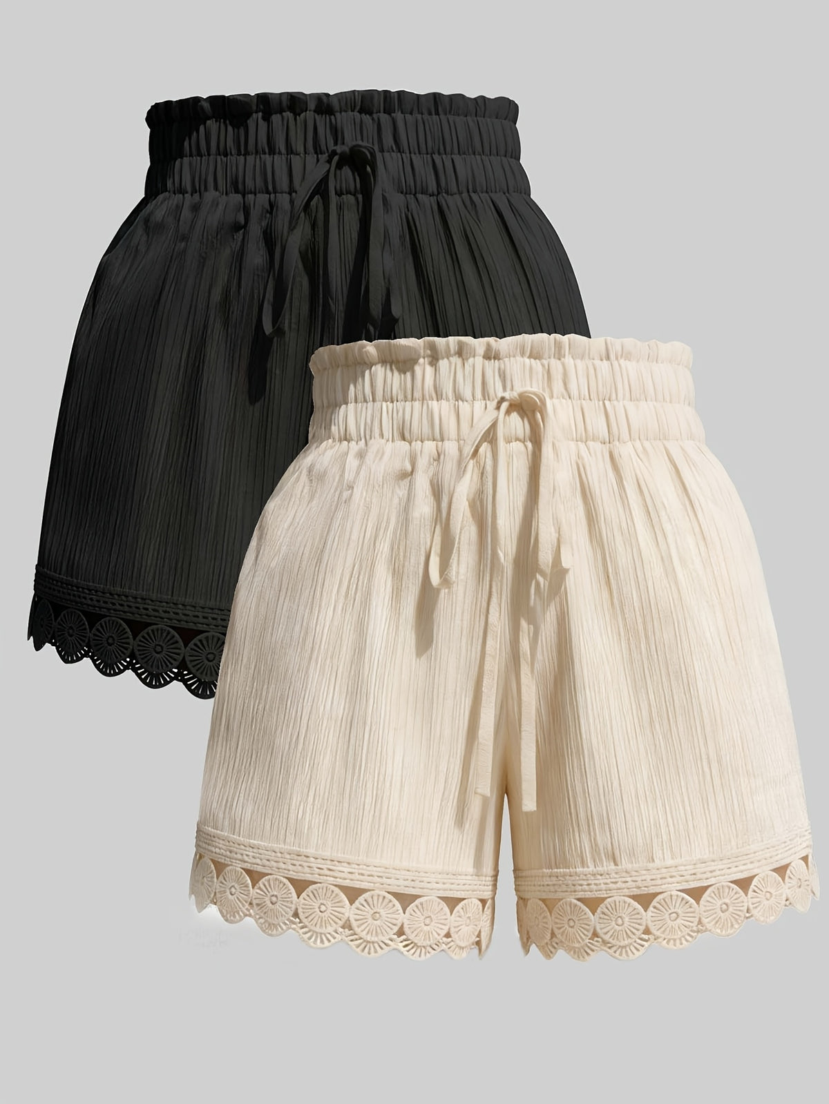 Fashionable Elegant Loose Wide-Leg Shorts with Elastic Waist, Comfortable Home Casual Shorts Multipack - Black+Apricot