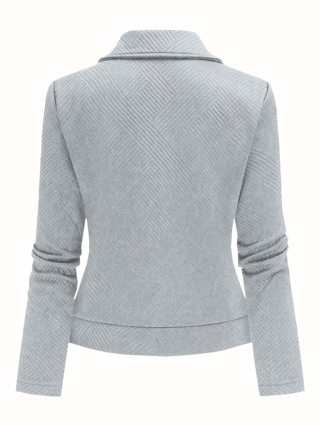 A New Women'S Solid Color Maze Check Zippered Button Decorative Motorcycle Jacket, Stylish And Elegant for Commuting And Casual Wear in Autumn And Winter. The Top Design Is Trendy, with a Unique Style, High-Quality Stitching, Soft Texture - Grey