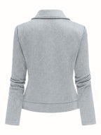 A New Women'S Solid Color Maze Check Zippered Button Decorative Motorcycle Jacket, Stylish And Elegant for Commuting And Casual Wear in Autumn And Winter. The Top Design Is Trendy, with a Unique Style, High-Quality Stitching, Soft Texture - Grey