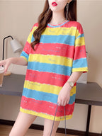 New Summer Fashion Plus-Size Women'S Loose-Fitting Mid-Length Cartoon Short-Sleeve T-Shirt - Red