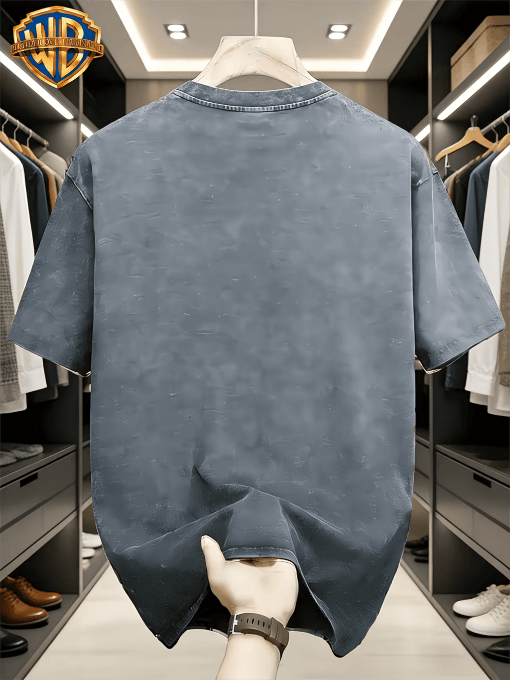 Warner Genuine Superman Hand-Painted Lines S Mark Washed to Make Old Short-Sleeve Men'S Wear, Retro Round Neck T-Shirt, Soft And Breathable, Machine Washable, Men'S Daily Casual Shirt - Light Gray 2