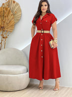 Summer New Elegant Fashion Commuter Versatile Party Women's Dress with Belt - Red