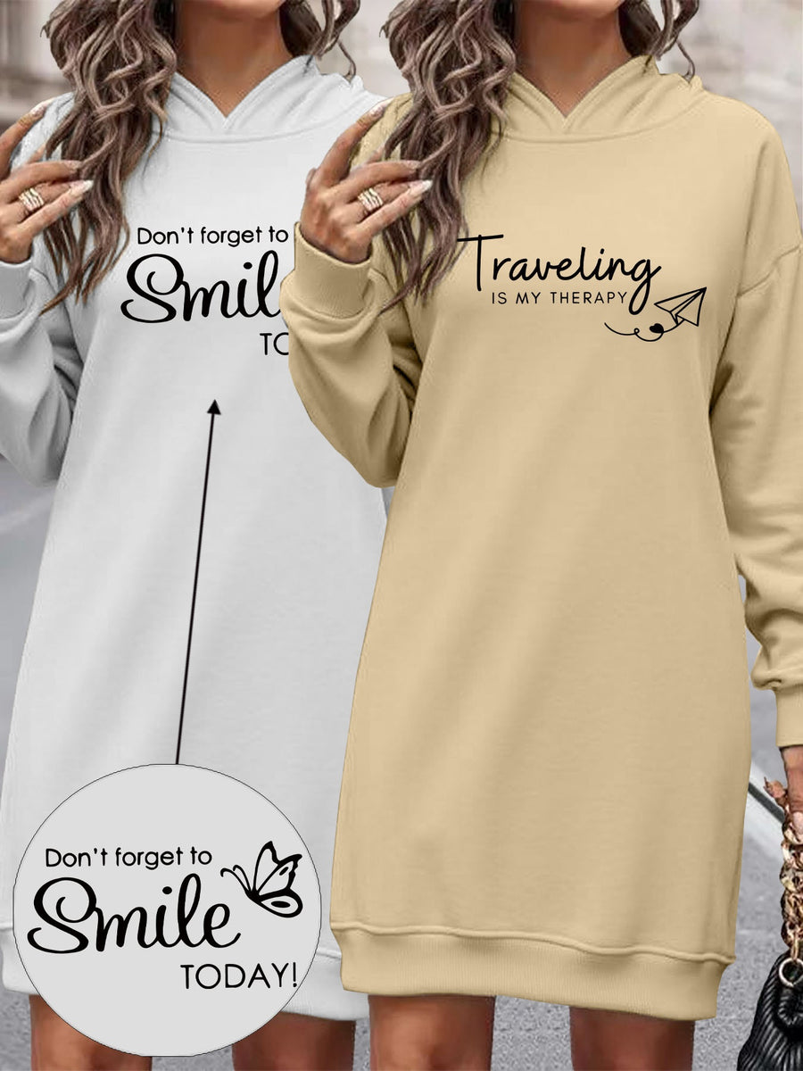 Women's Fashion Y Letter Print Hooded Sweatshirt Dress 2pcs Set, Autumn/Winter High-End Stylish Streetwear Youthful -Lined Color-Block Hooded Sweatshirt Casual Y Top 2pcs Set, Casual Versatile Hoodie, Outerwear, Pullover, Long Sweatshirt, Elegant Set - White+Apricot