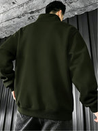 Men's Stand Collar Jacket Outerwear for Outdoor Commuting, Simple Casual Long Sleeve Spring/Autumn Pocket Style with Ribbed Cuffs, Full Zipper Closure, Side Zipper Pockets, Cardigan Jacket - Military Green