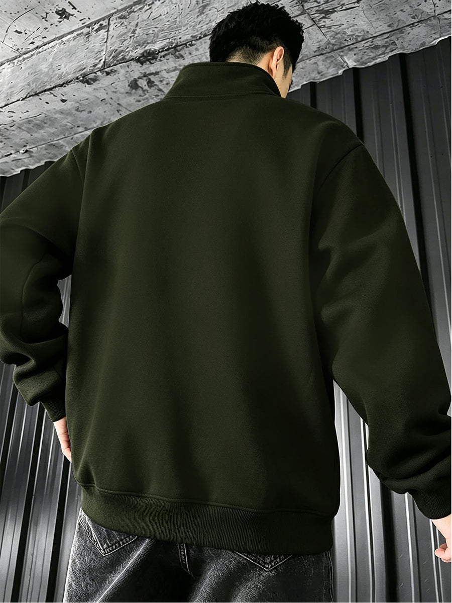 Jacket Men'S Stand Collar Multi-Scene Wear Western Easy Long Sleeve Spring Autumn Anti-Wrinkle Pure Ribbed Zipper Pocket Full Zipper Closure Sports Casual Cardigan Coat - Military Green