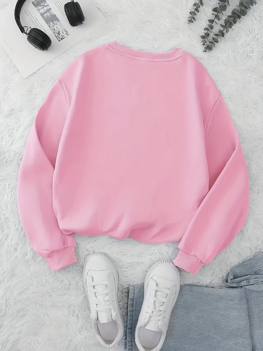 Women'S Fashion Round Neck Letter Pattern Print Casual Sweatshirt - Pink