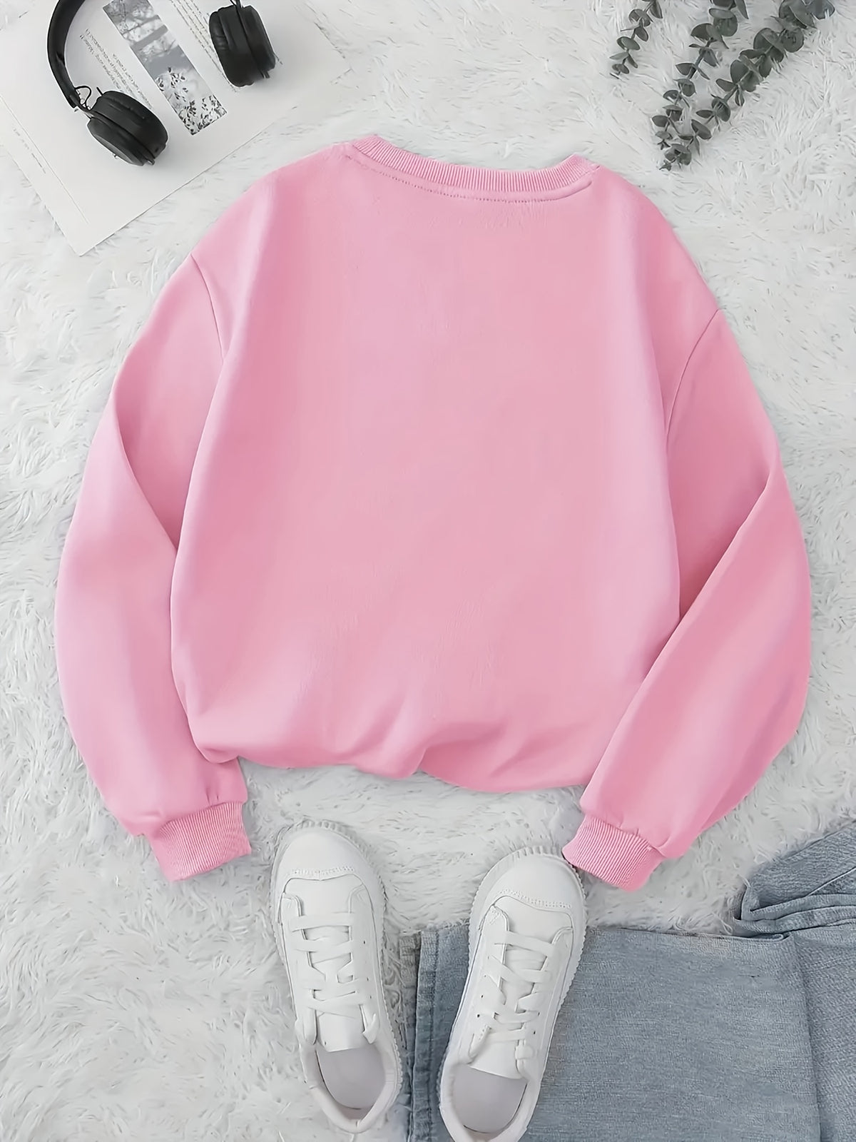Women'S Fashion Round Neck Letter Pattern Print Casual Sweatshirt - Pink
