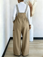 2026 New Women'S Loose Strappy Wide-Leg Pants, Age-Reducing, Versatile Casual Jumpsuit, Casual Striped Jumpsuit/Apron Pants - Khaki