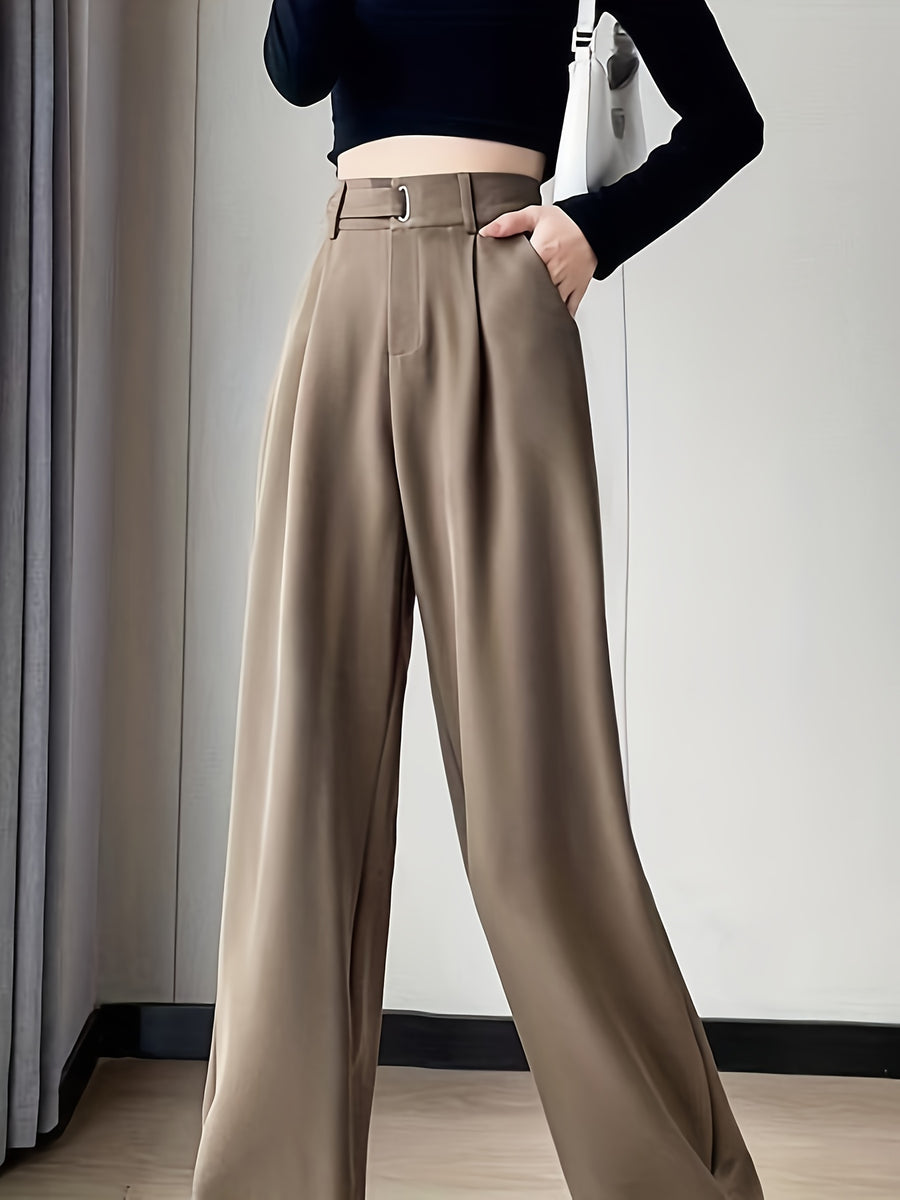2026 New Summer High-End Women's Suit Pants, High-Waist, Draped Straight-Leg, Slim Fit, Wide-Leg Trousers, Belt-Free, Essential Versatile Workwear for Spring, Summer, and Autumn - Wheat-colored
