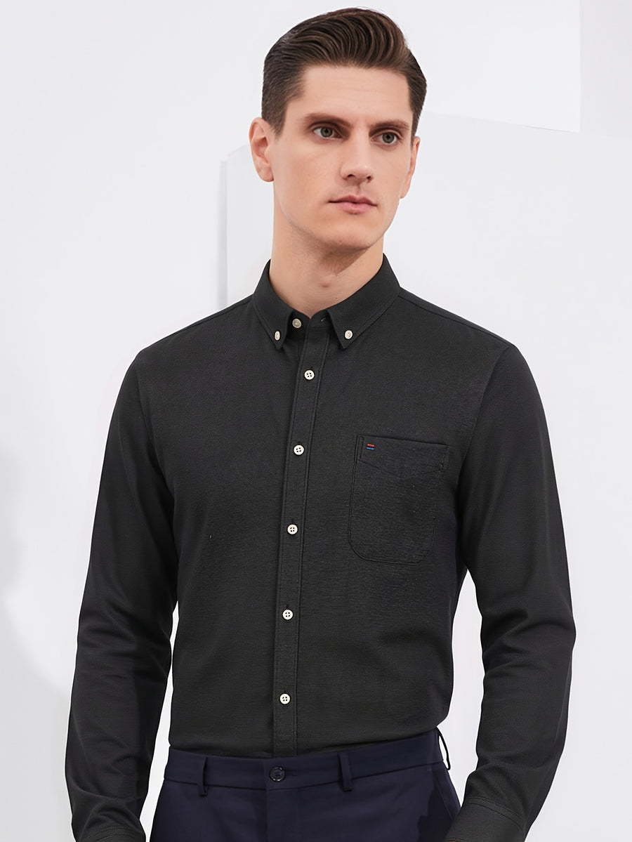 Men'S Long Sleeve 60 Oxford Dress Shirt, Casual - Black