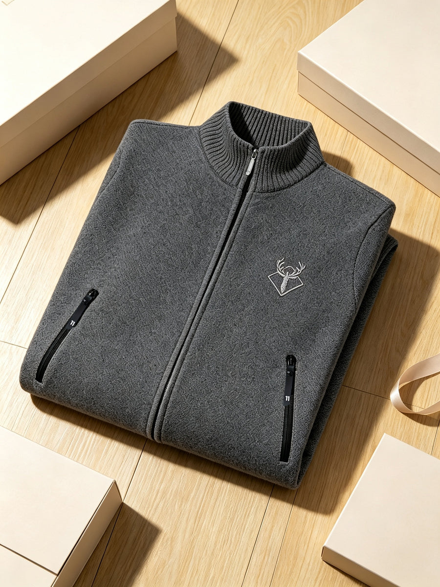 2pcs, Men'S Autumn Winter Knit Cardigan Stand Collar Full Zip, Plush Lining, Long Sleeve Sweater, Fleece Lined And Thickened, with Pockets, Suitable for Casual, Home, Business, Hiking, Outdoor, Fashionable All-Match Autumn Winter Sweater Jacket - Beige+Dark Grey