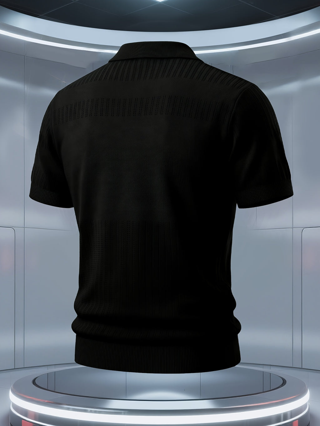 Men'S Short-Sleeve Knit Polo Shirt, American Collar, Breathable Mesh Design with Ordered Grid, Non-Sheer And Classic Look, Light Business Casual Premium Fabric, Golf Polo Top, Buttonless Collar Knit Short Sleeve - Black
