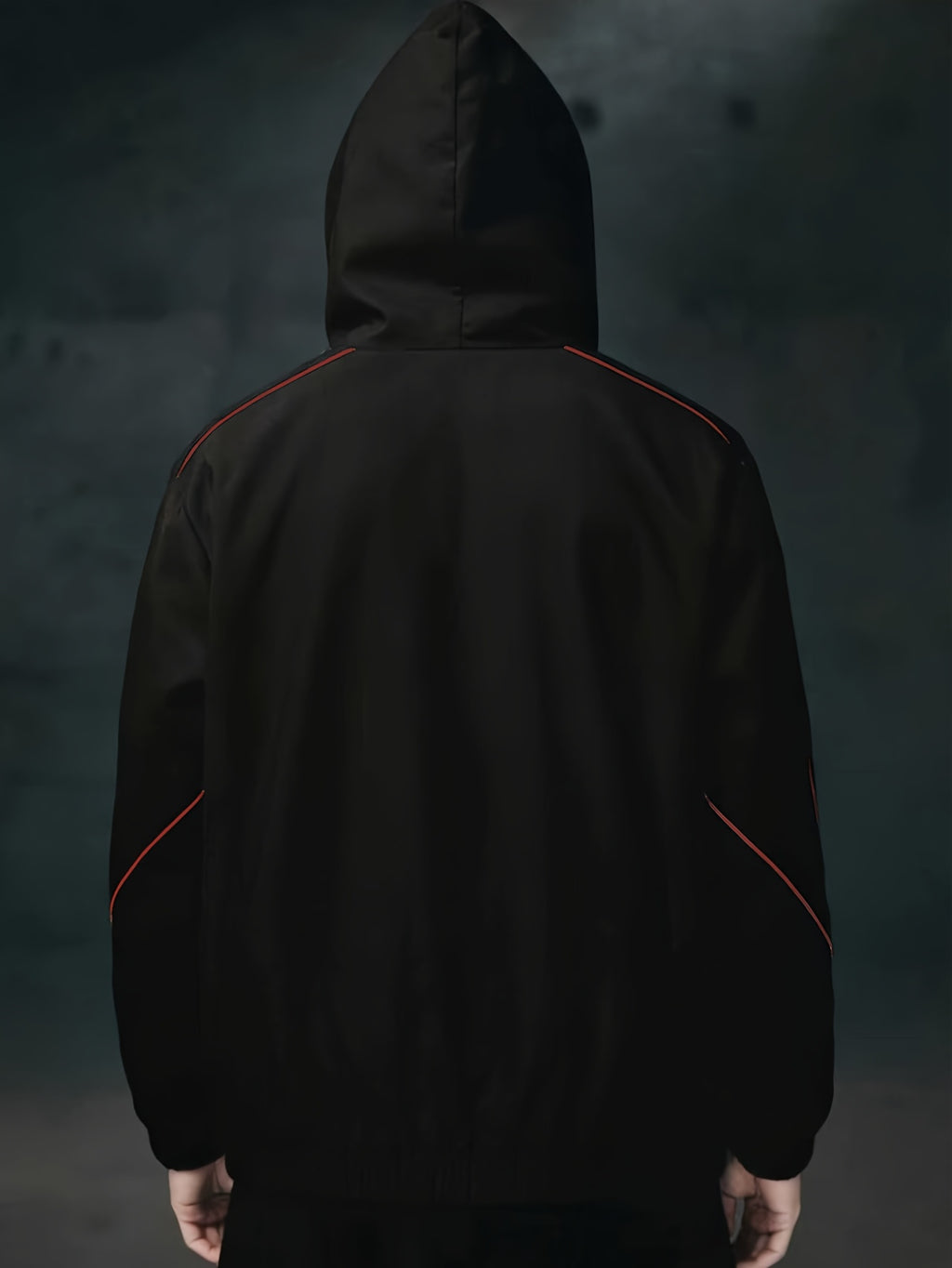 Men'S Casual Contrast Striped Jacket, Hooded Zip-Up. Comfortable Fit, Fashionable Jacket Coat - Black&Red