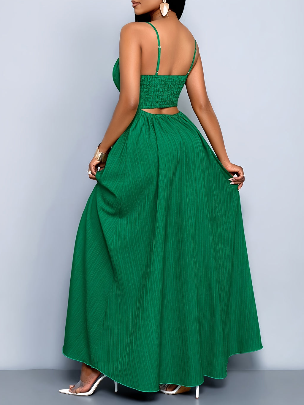 Women's Boho Summer Beach Backless Vacation Maxi DressFlowing Elegant Gown Tropical Dresses for WomenSuitable for Vacation - Dark Green
