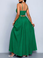 Women's Boho Summer Beach Backless Vacation Maxi DressFlowing Elegant Gown Tropical Dresses for WomenSuitable for Vacation - Dark Green