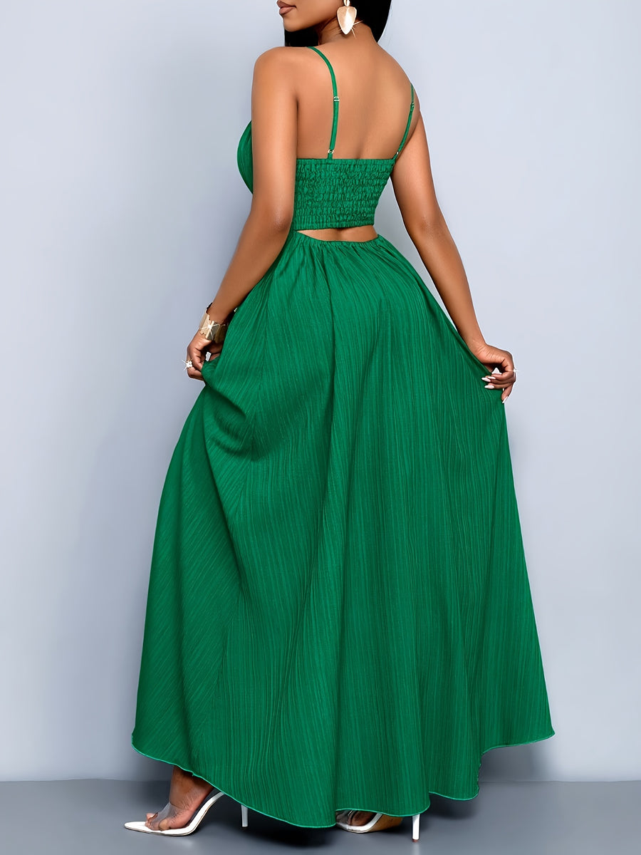 Women's Boho Summer Beach Backless Vacation Maxi DressFlowing Elegant Gown Tropical Dresses for WomenSuitable for Vacation - Dark Green