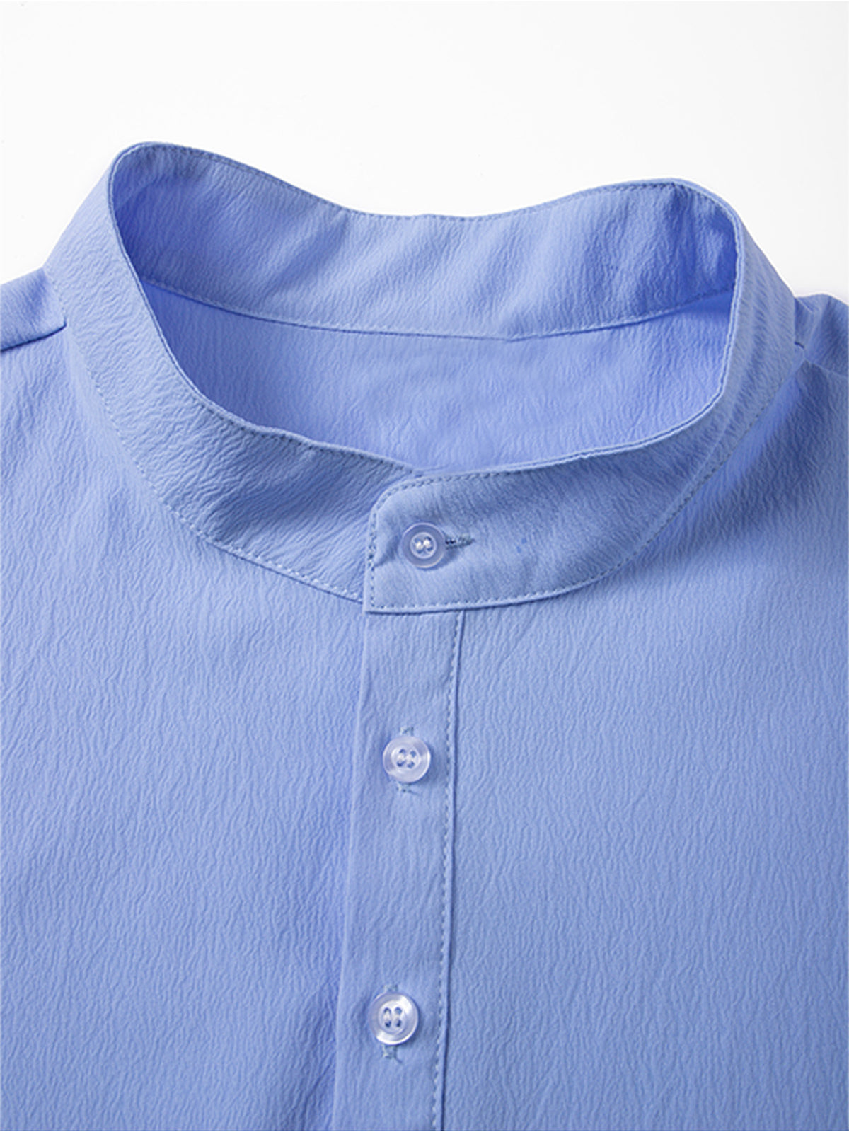 2pcs Men's Lightweight Breathable Henley Shirts - Button-Up Stand Collar Long Sleeve Solid Color Beach Vacation Tops, Suitable for Daily Wear, Business Travel, Seaside Outfits, Machine Washable Casual Button Button Collar Shirts - Black+Sky Blue