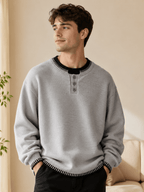 Men's and Women's Casual Sweater, Trendy Versatile Winter Henley Collar 2-in-1 Look Knit Top and Inner Base Layer, JKXN-1171 - Grey