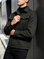 Autumn Winter Men'S Short Jacket Loose Lapel Cargo Coat Youth Solid Color All-Match Casual Top - Black