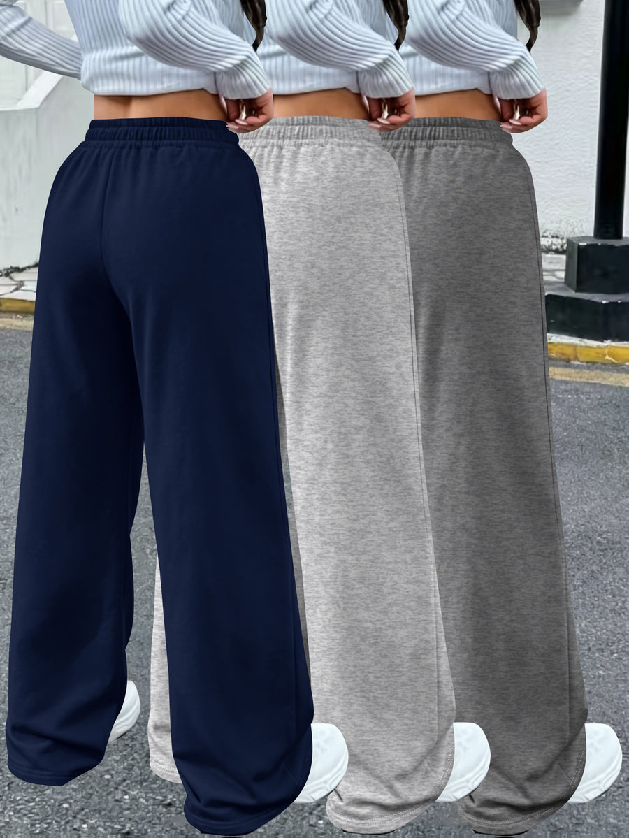 3pcs Women'S Jogging Pants, Elastic-Waistband Wide-Leg Casual Pants with Side Pockets, Light Sweatpants, Suitable for Daily And Formal Wear, Machine-Washable Non-Sheer Fabric, Joggers - Blue+Gray+Dark Gray